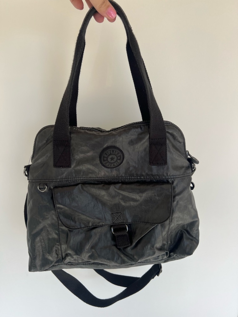 Kipling Metallic Black Nylon Crossbody Bag